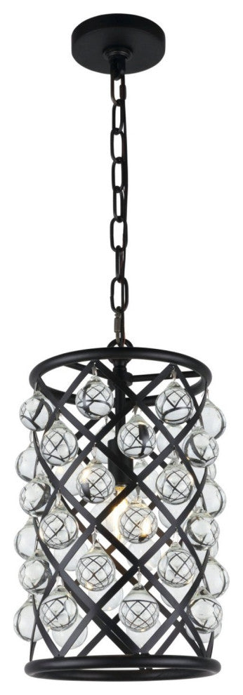 Elegant Lighting 1204D8/RC Madison 8"W Crystal Mini Pendant - Matte Black
