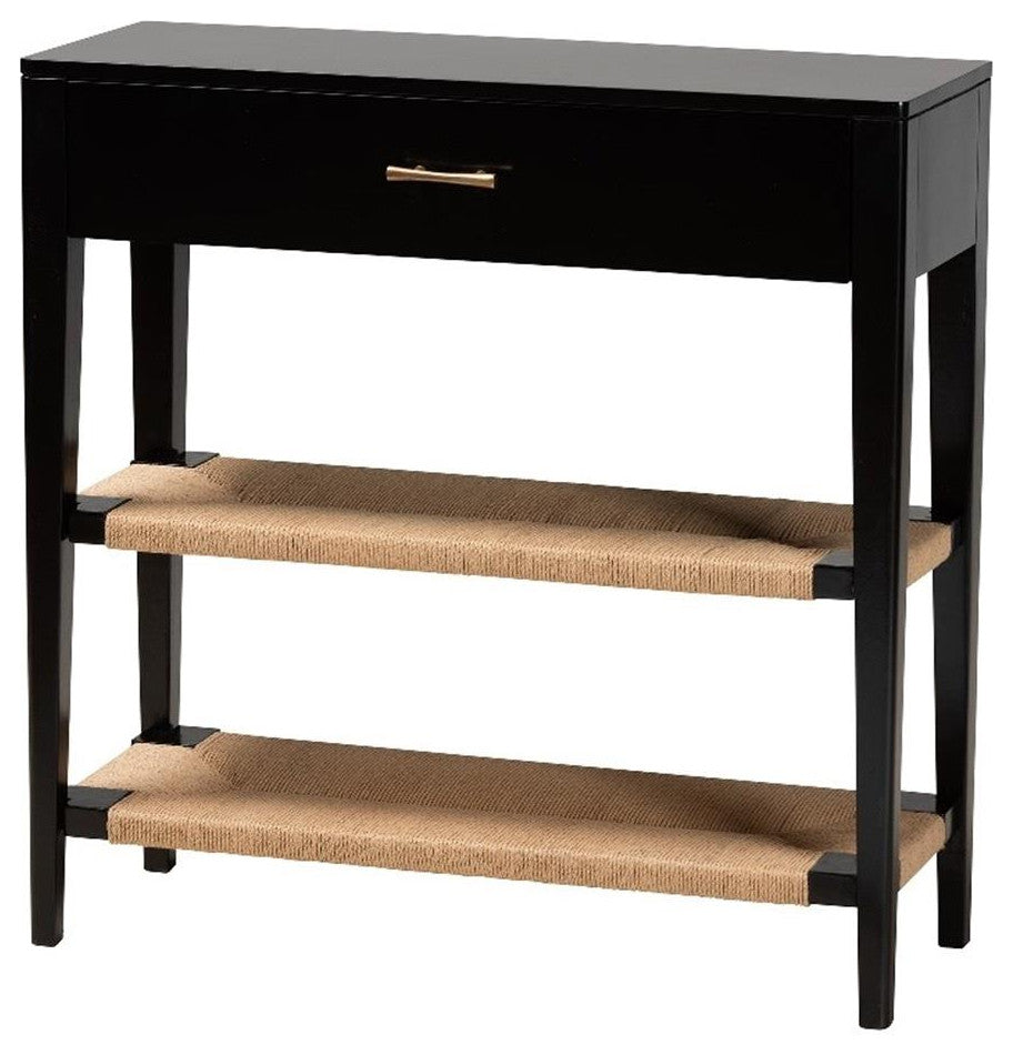 Freya Modern Bohemian Black Finished Bayur Wood 1-Drawer Console Table