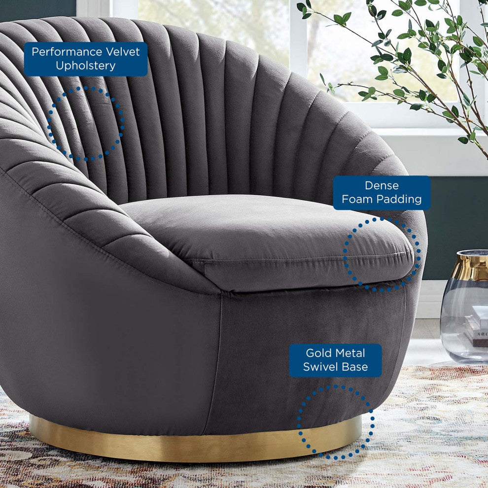 ArmTufted Chair Swivel Accent Tufted Chair, Gold Gray, Velvet, Modern