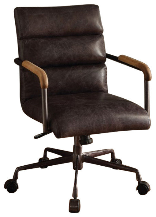 Benzara BM163561 Metal and Leather Executive Office Chair, Antique Brown