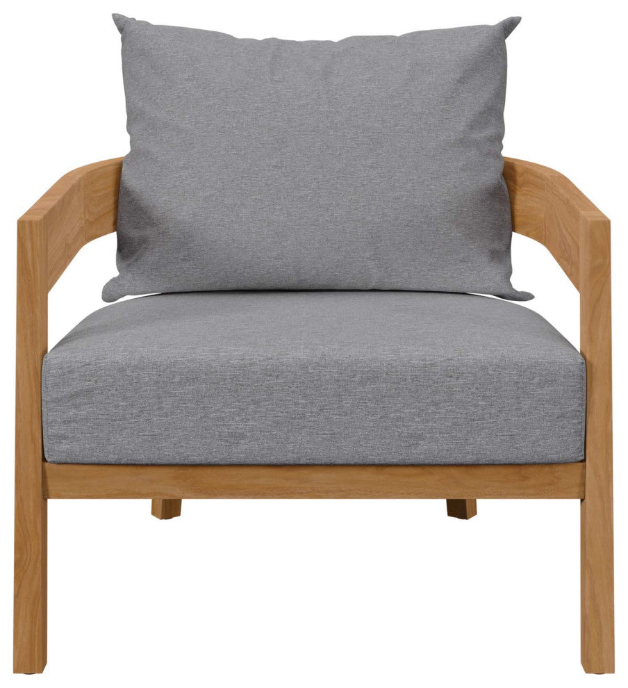 Lounge Chair Table Set, Gray Natural, Teak Wood, Modern, Outdoor Patio