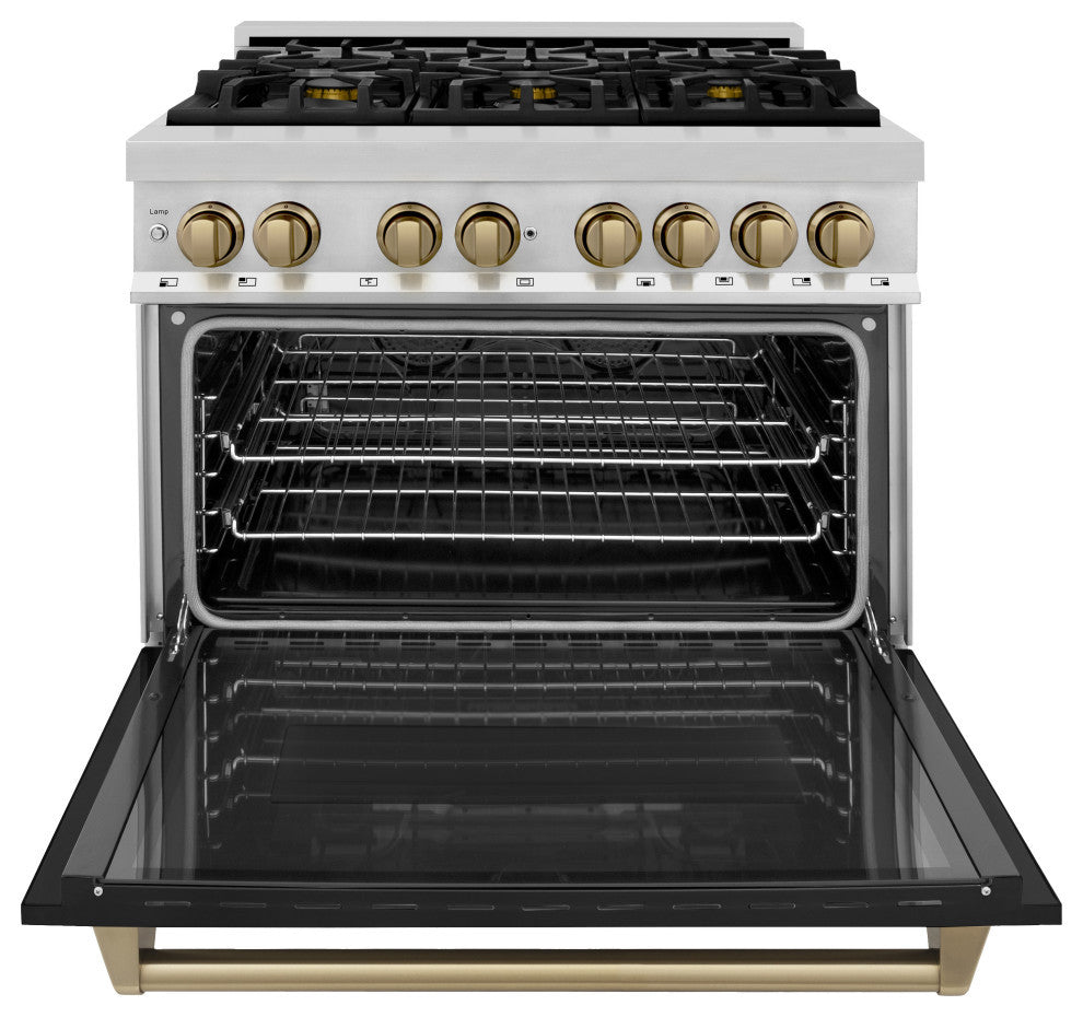 36" Dual Fuel Range, Stainless With Black Matte and Champagne RAZ-BLM-36-CB