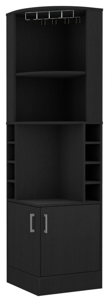 Delhi Corner Bar Cabinet with 8 Wine Cubbies and Glass Rack, Black
