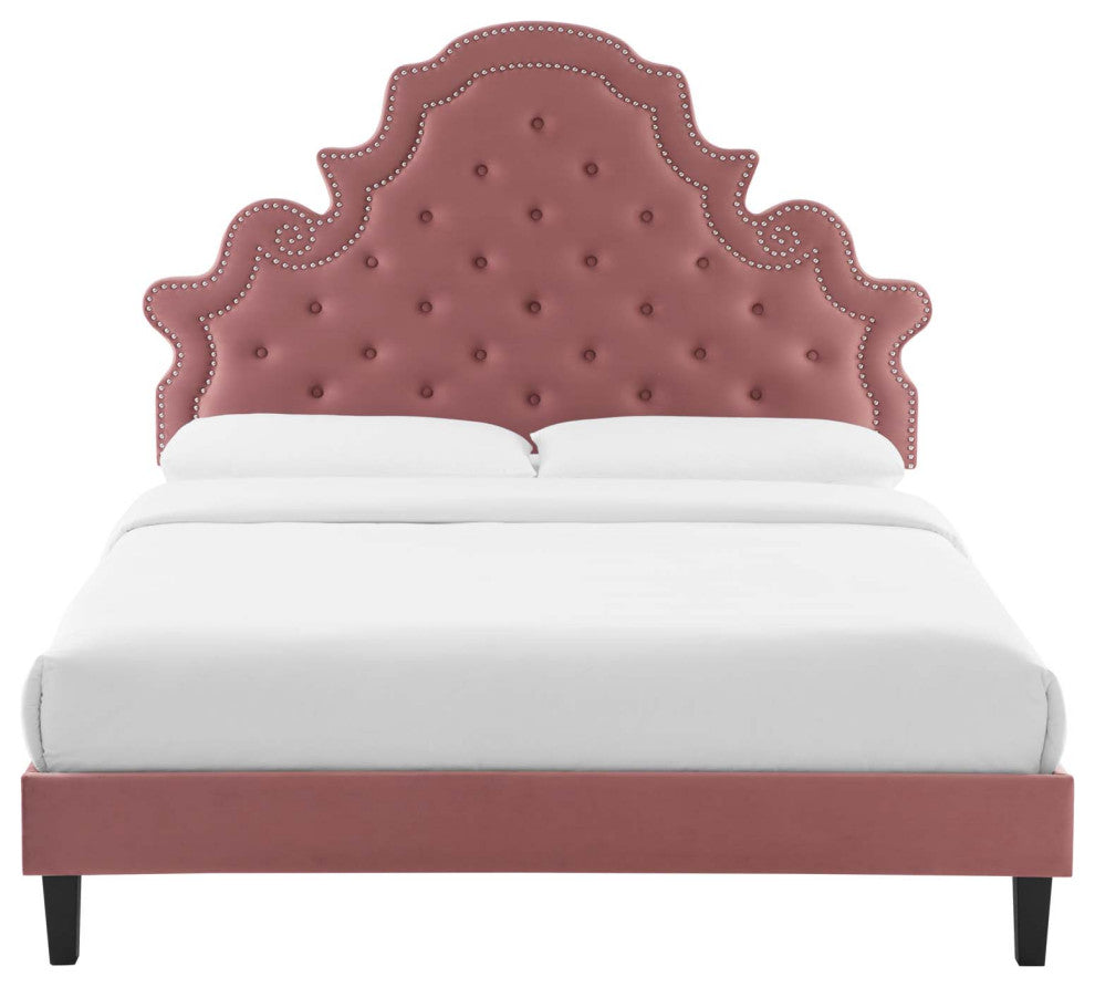 Gwyneth Tufted Performance Velvet King Platform Bed - Dusty Rose