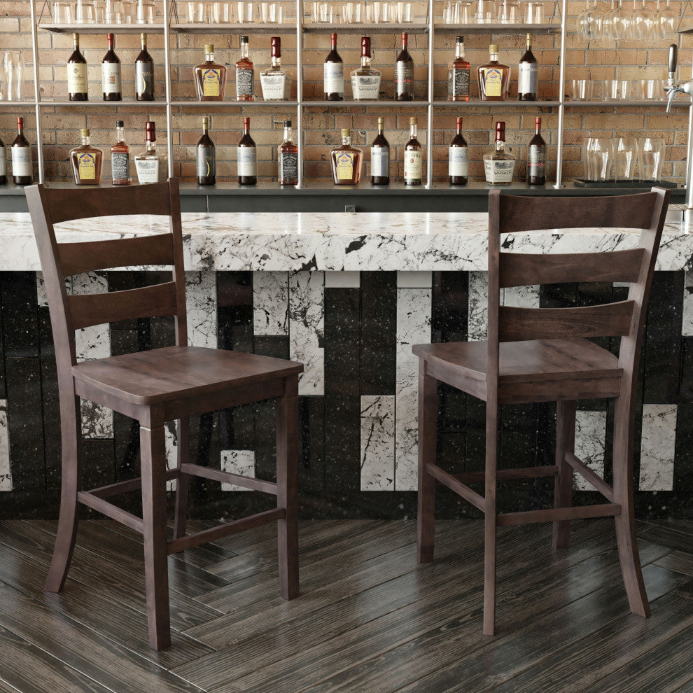 Set of 2 24" High Ladderback Counter Height Barstool, Gray Wash Walnut