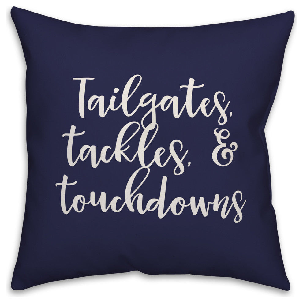 Tailgates, Tackles, & Touchdowns in Navy 18x18 Throw Pillow