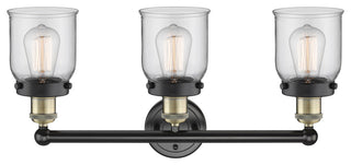 Edison Small Bell 3-Light 25" Vanity Light, Black Antique Brass With Clear Shade