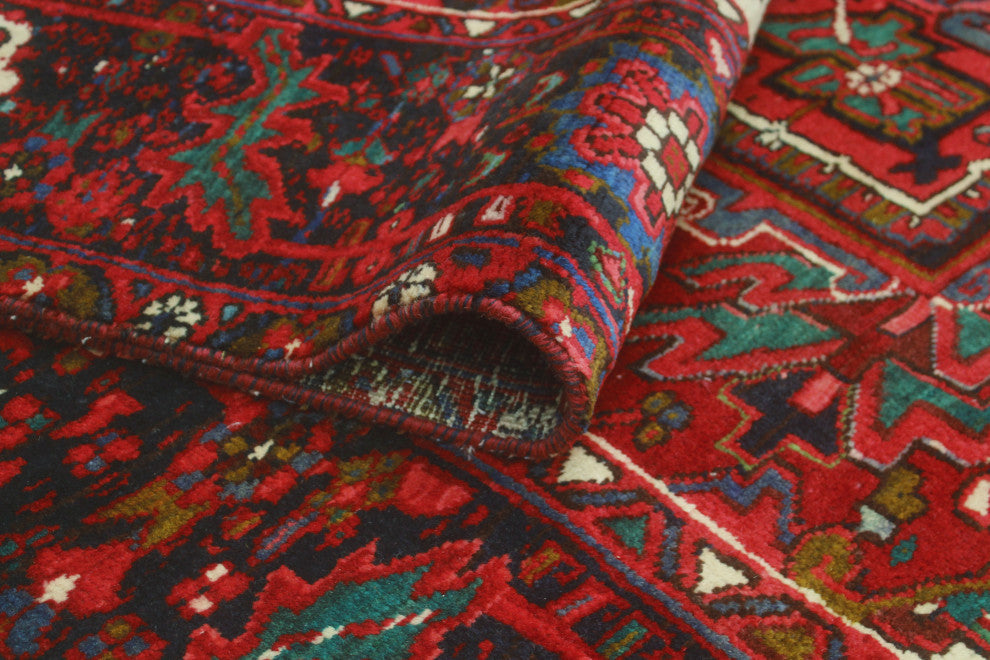 Vintage Heriz Claybour Red/Navy Rug, 7'3x12'1