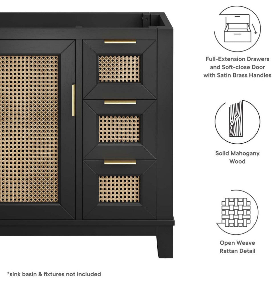 Dixie 36" Solid Wood Bathroom Vanity Cabinet, Sink Basin Not Included, Black
