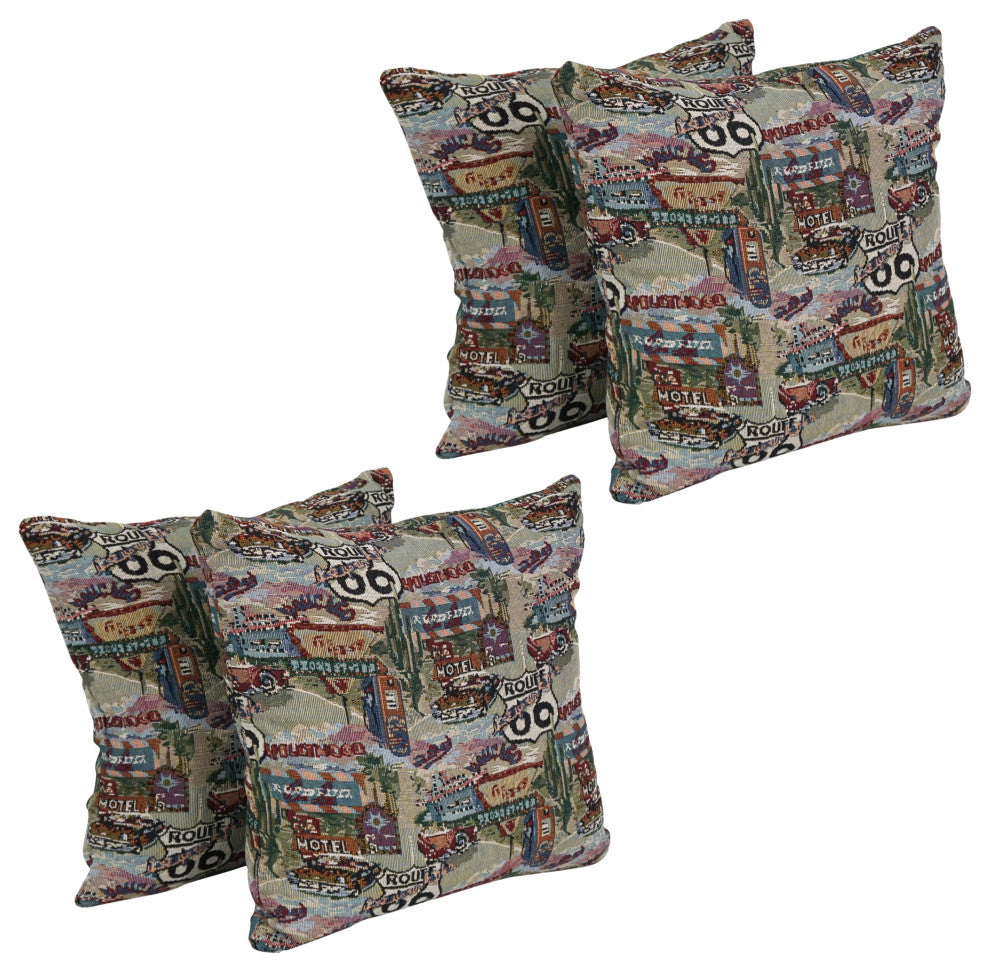 17" Tapestry Throw Pillows With Inserts, Set of 4, Route 66