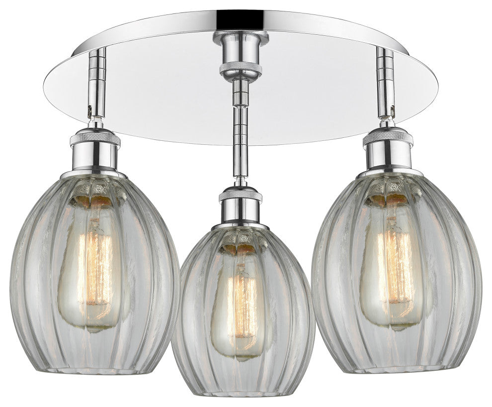 Eaton-3 Light 17" Flush Mount-Polished Chrome, Clear Glass Shade