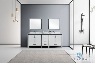 Ziva White 84" Double Vanity, Cultured Marble Top, 34" Mirrors