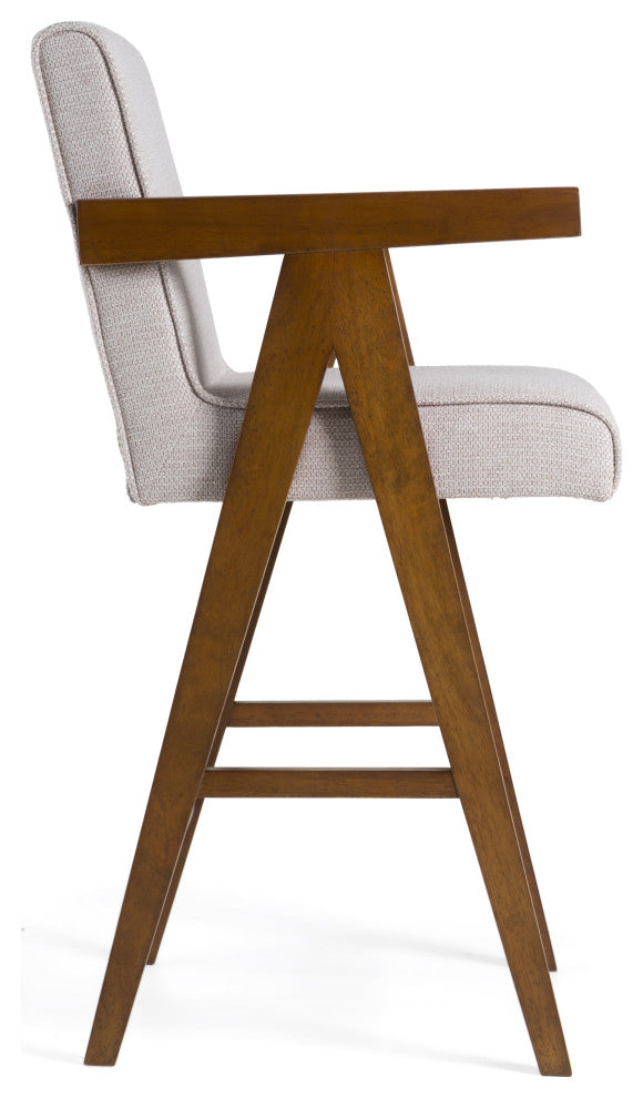 Modrest Joseline Modern Beige Fabric + Walnut Counter Chair, Set of 2