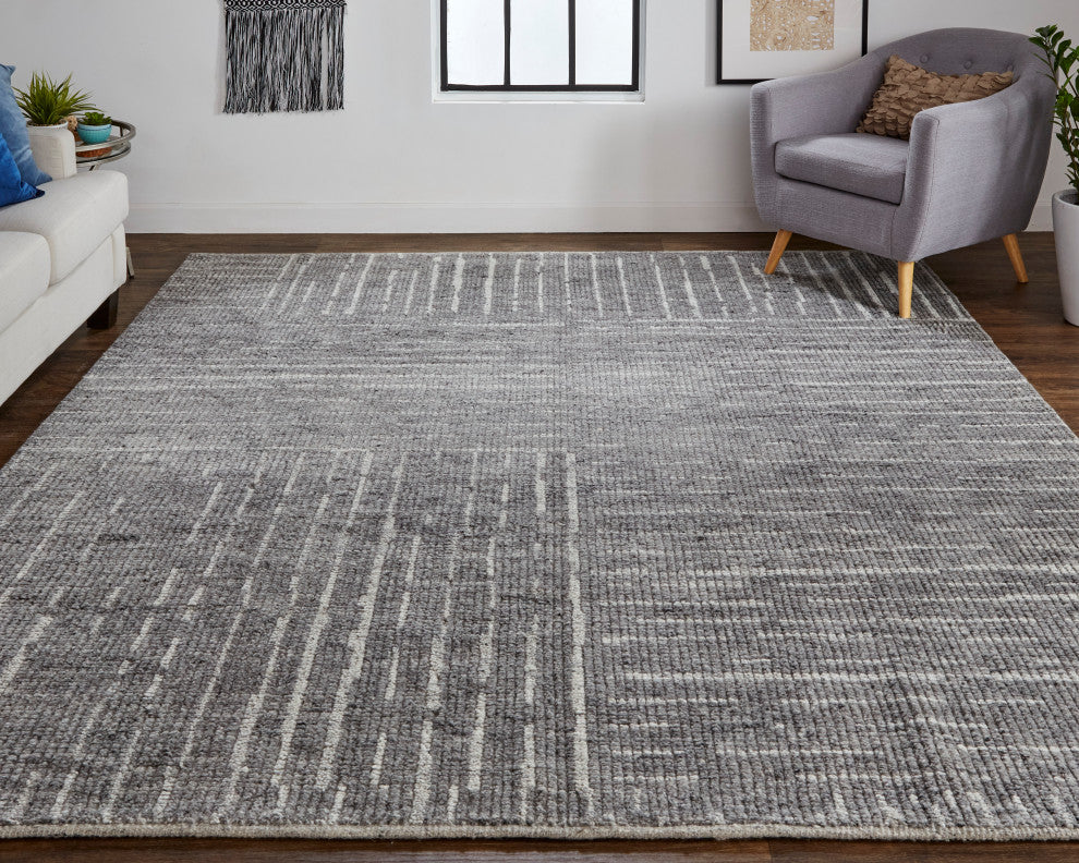 Weave & Wander Rheed Wool Rug, Silver Gray/Ivory, 2ft x 3ft Rug