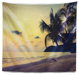 Silhouette Coconut Tree Seascape Wall Tapestry, 39"x32"