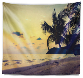 Silhouette Coconut Tree Seascape Wall Tapestry, 39"x32"