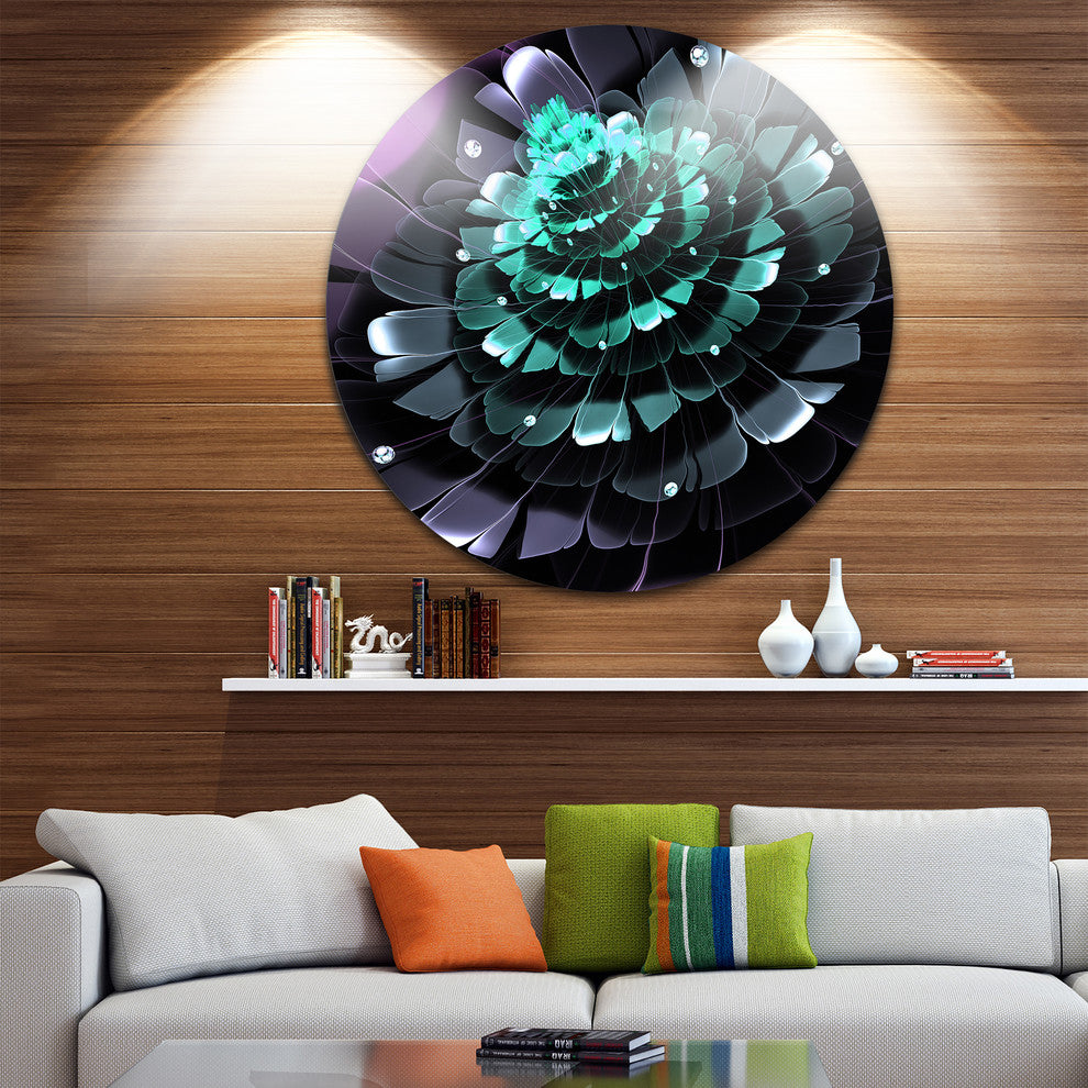 Purple Blue Digital Art Fractal Flower, Floral Disc Metal Wall Art, 36"