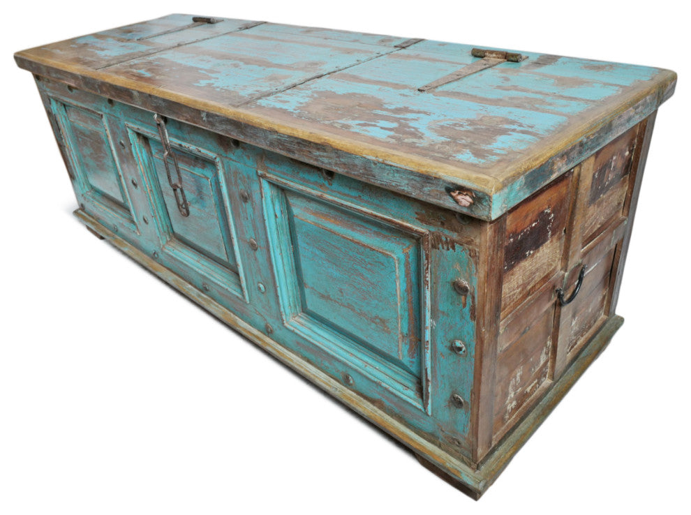 Consigned, Large Jodhpur Blue Wood Trunk