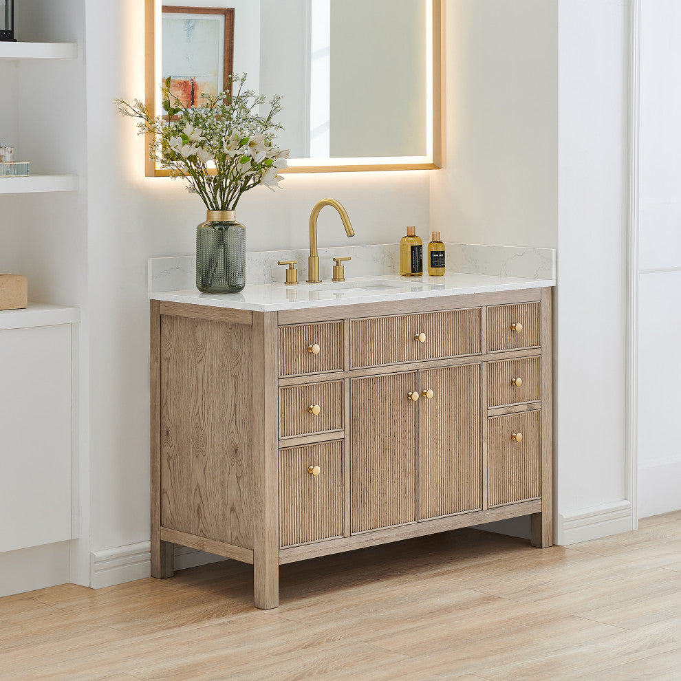 Cerrito Bathroom Vanity, Natural Oak, 48" Single, Without Mirror
