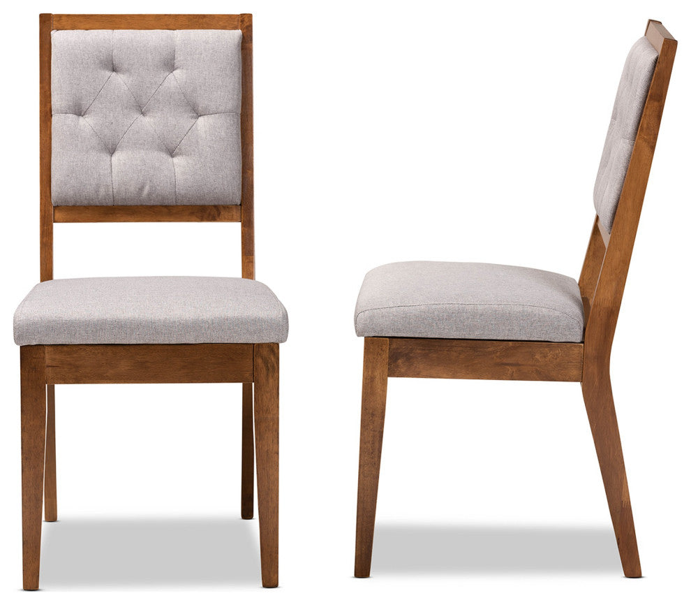Gray Fabric Upholstered And Walnut Brown Finished Wood Dining Chairs, Set of 2