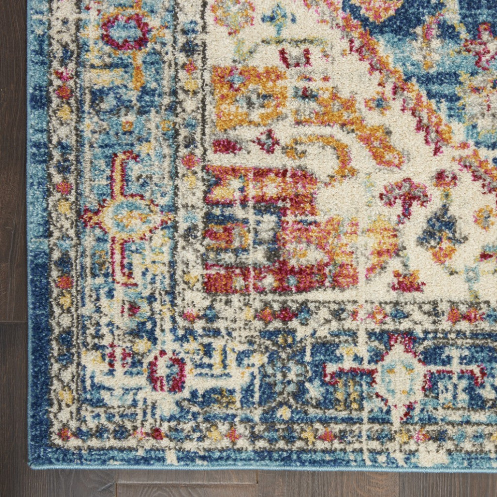 8 x 10 Ivory and Light Blue Distressed Area Rug