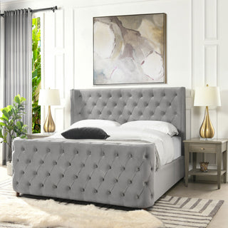 Brooklyn Tufted Sheltered Wingback Panel Bed, Opal Gray, Queen