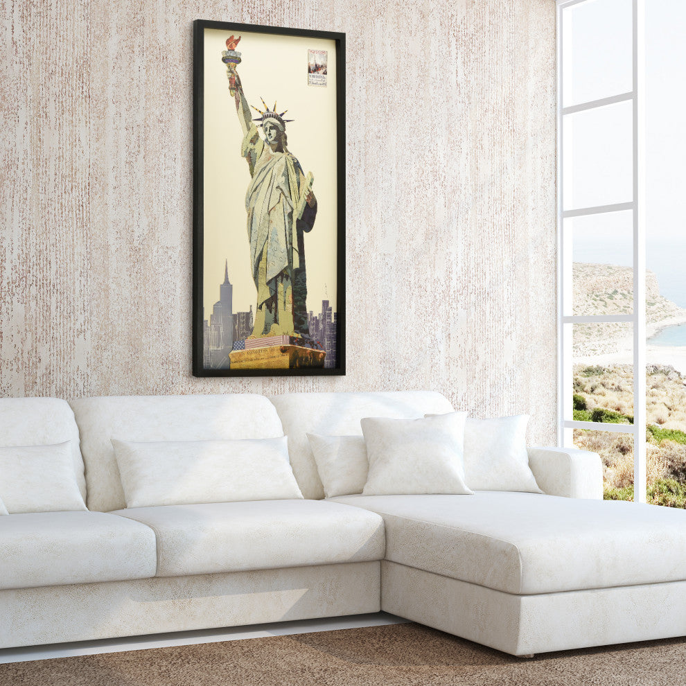 Lady Liberty Dimensional Handmade Collage Wall Art Framed Under Glass