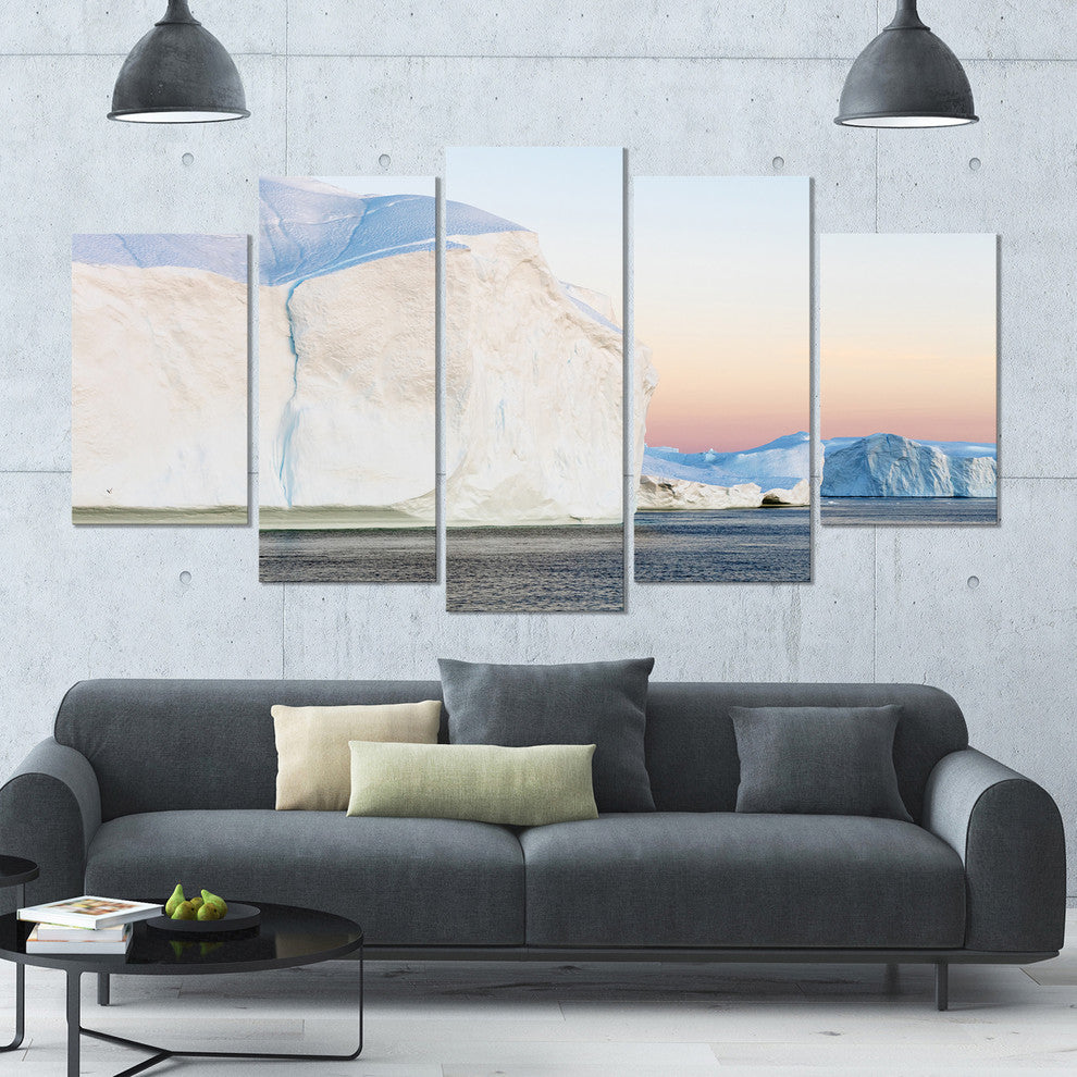 Greenland Ices of Polar Regions, Seashore Canvas Wall Art, 60"x32", 5 Panels