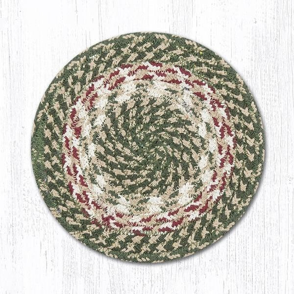 Green/Burgundy Round Trivet, 8"x8"