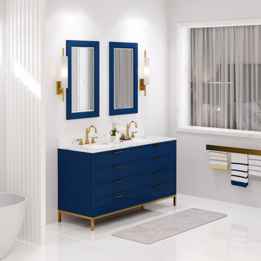 Bristol 60" Vanity, Blue With Mirrors and Hook Faucet