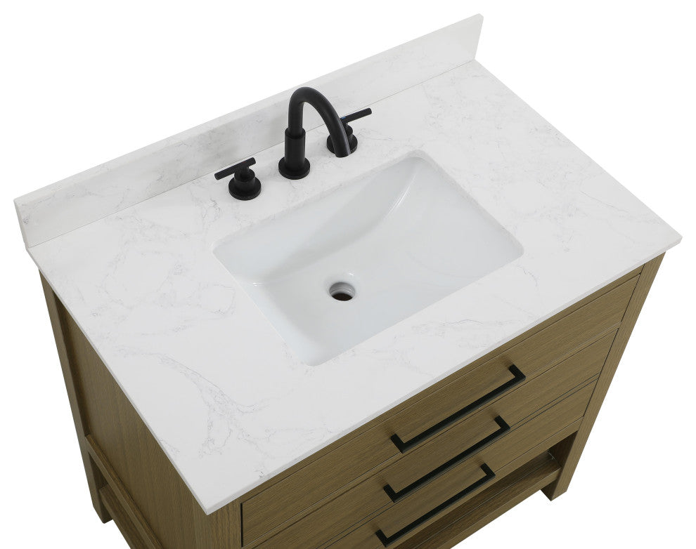 Home Living 36" Single Bathroom Vanity, Chestnut Brown With Backsplash