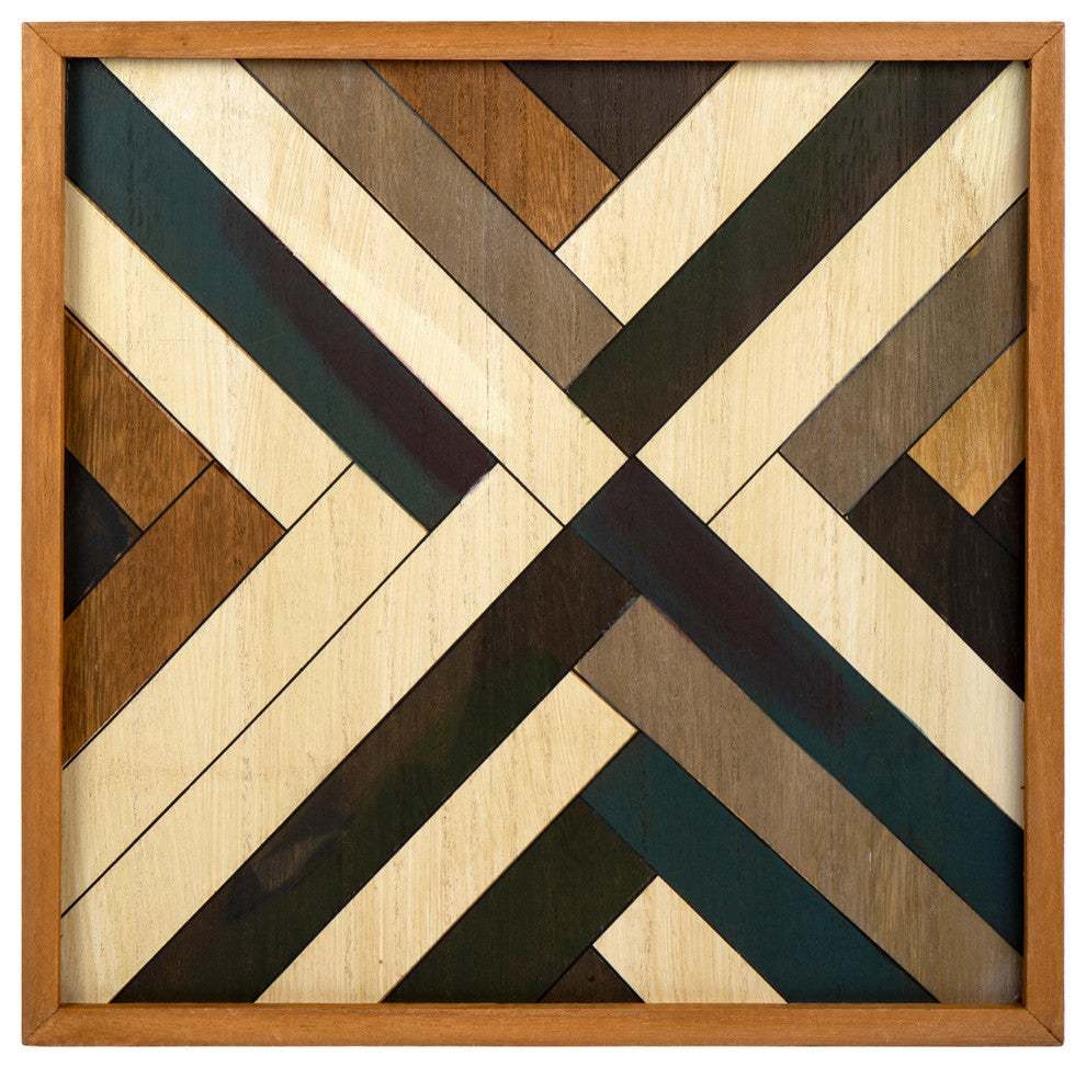 Geometric Distressed Wooden Wall Art, 14"x14", Multicolor