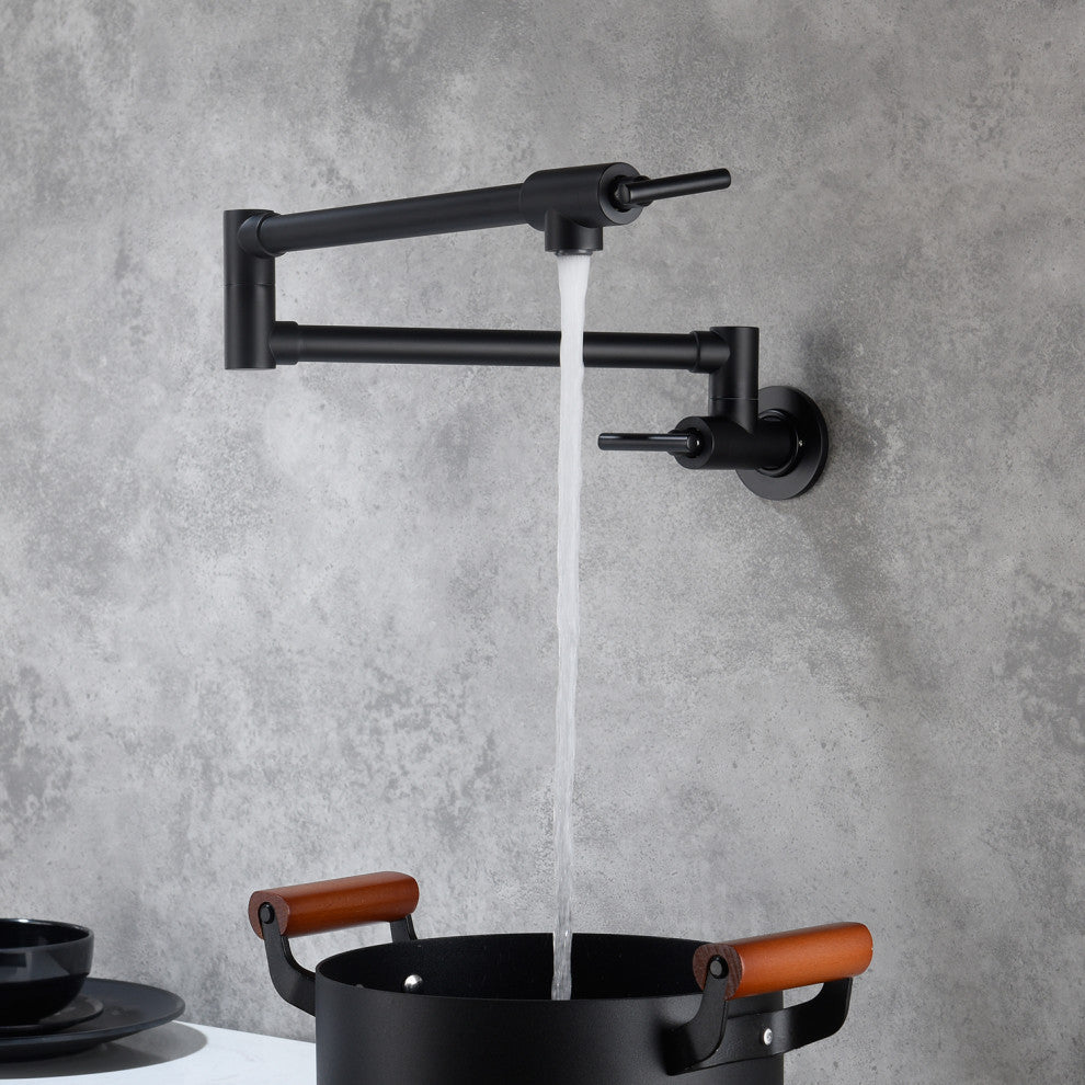 Wellfor Pot Filler Faucet Wall Mount, 4 GPM Flow Rate, Matte Black