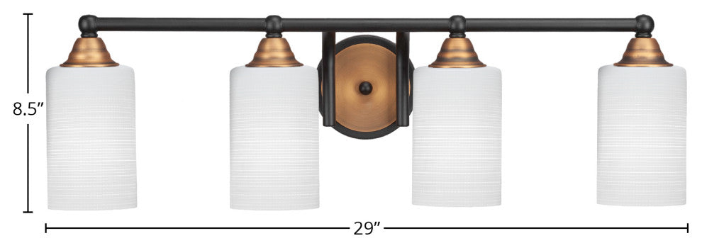 Paramount 4-Light Bath Bar, Matte Black & Brass, 4" White Matrix Glass