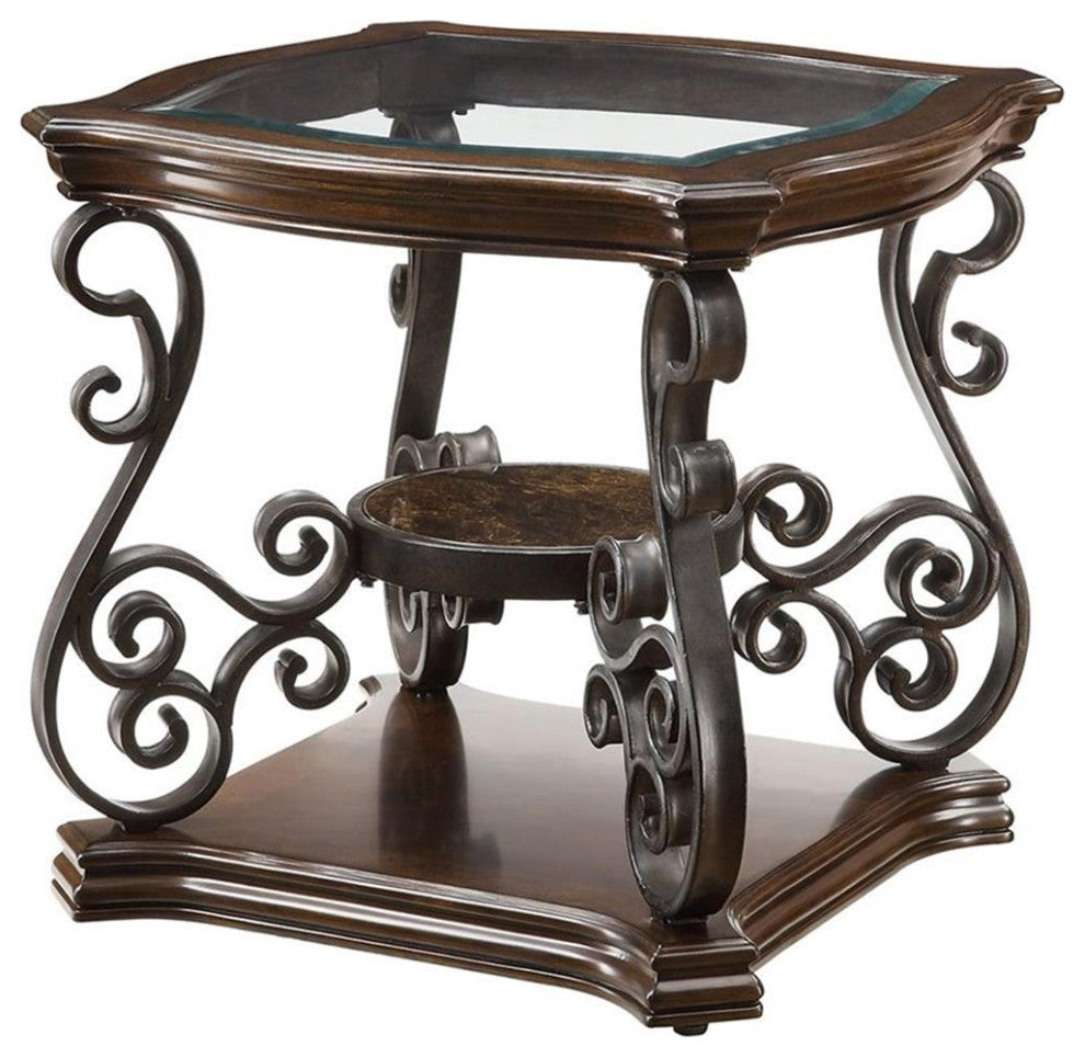 Bowery Hill Glass Top Accent End Table in Deep Merlot