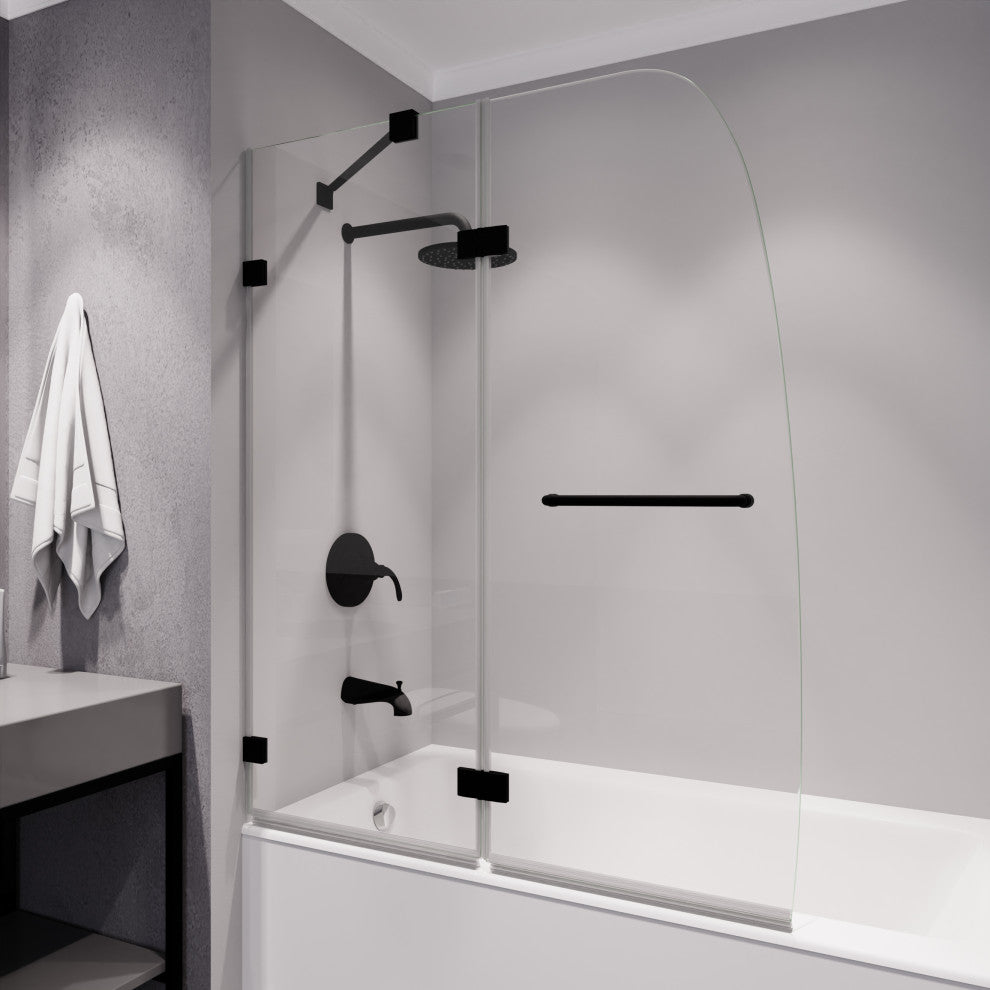 Pacific Series 48"x58" Frameless Hinged Tub Door, Matte Black