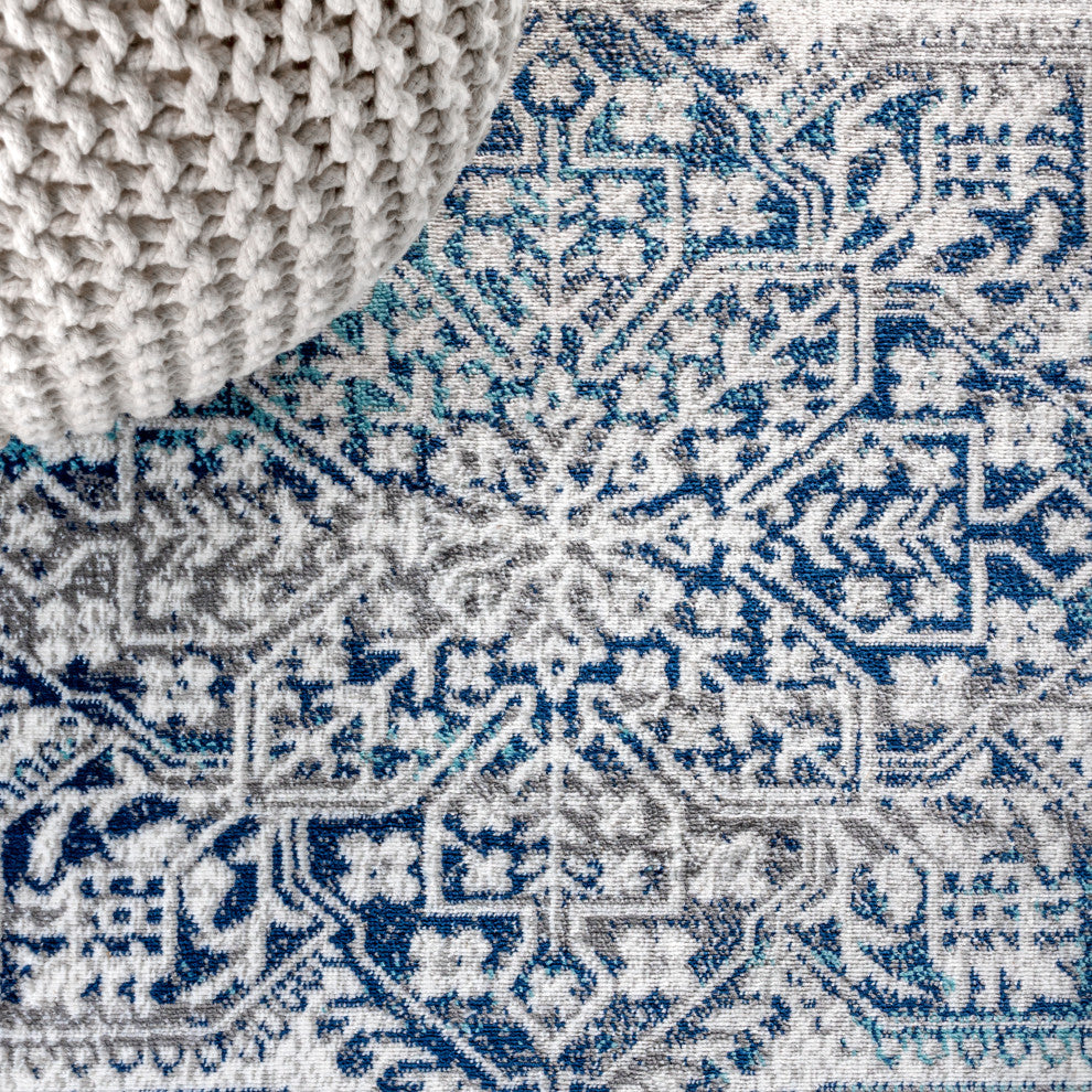 Modern Persian Vintage Medallion Navy /Light Grey 2' x 8' Runner Rug