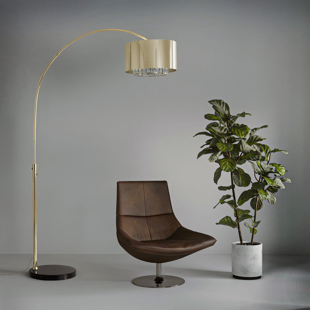 Marilyn 1 Light Arc Floor Lamp - Weathered Brass, Rotary Switch, Marble Base