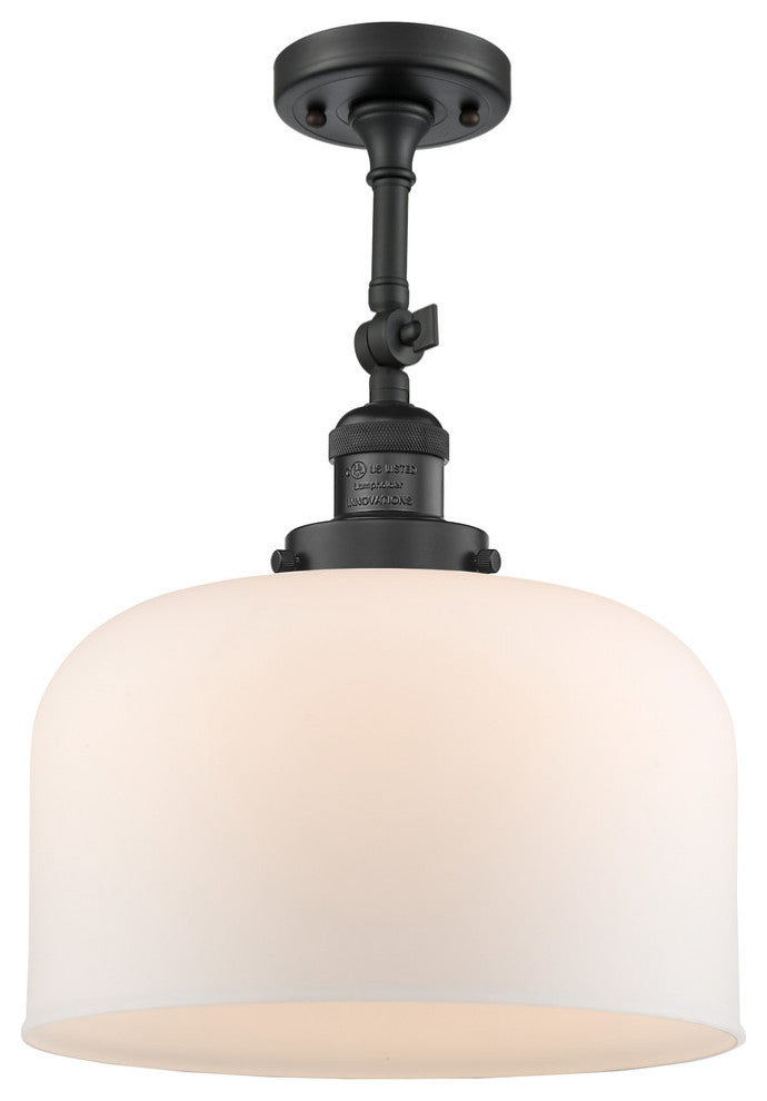 X-Large Bell 1-Light Semi-Flush Mount, Matte Black, Matte White