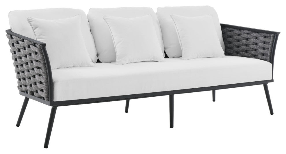 4-Piece Outdoor Patio Aluminum Sectional Sofa Set, Gray/White