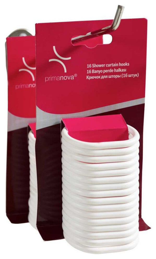 P. Nova C Type Plastic Shower Curtain Hooks, 16 Hanging Shower Ring for Bathroom, White