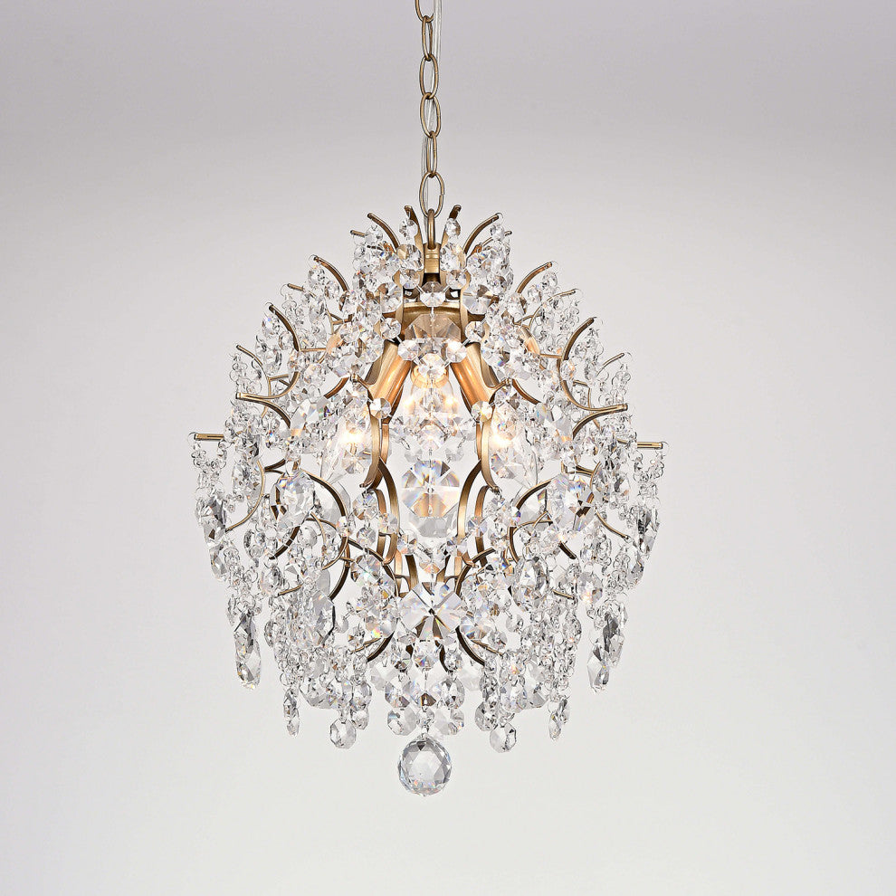 Belle Indoor 3-light Brushed Brass Crystal Chandelier