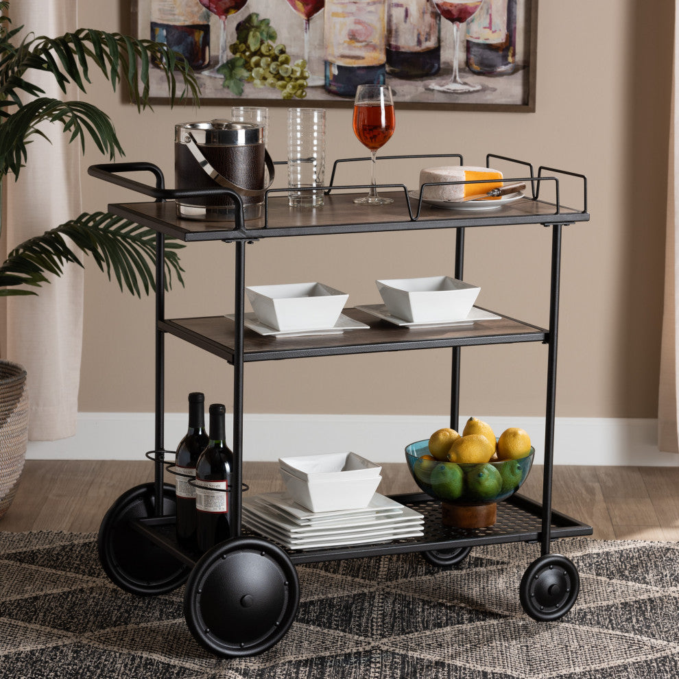 Tianna Wood and Metal Mobile Wine Cart