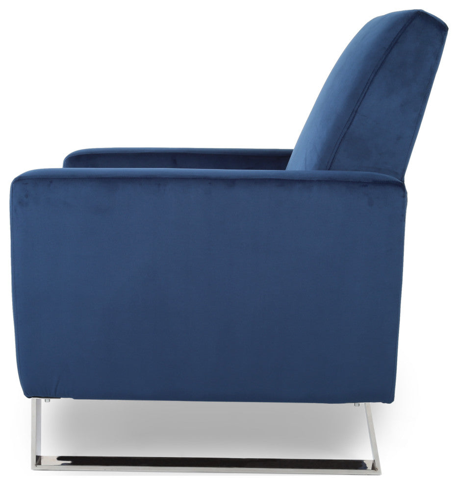Arvin Velvet Push Back High Leg Recliner With Stainless Steel Legs, Cobalt