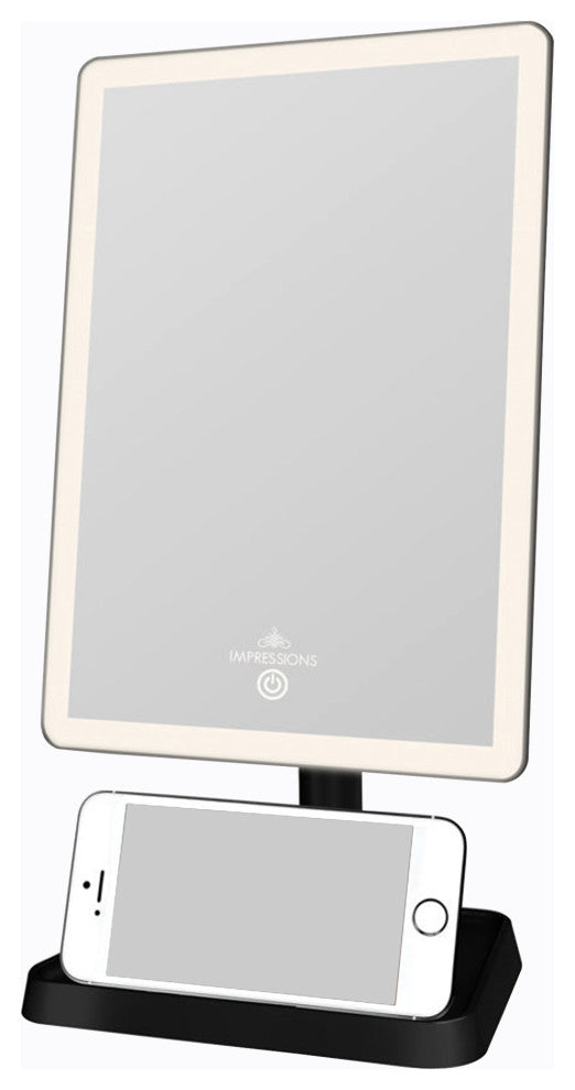 Charmed Arch Tri Tone LED Makeup Mirror with Phone Holder, Black