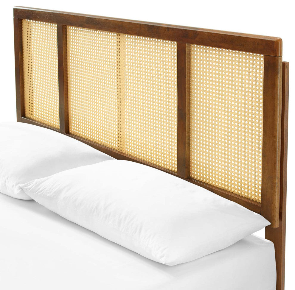 Platform Bed Frame, King Size, Wood, Brown Walnut, Modern Mid-Century, Bedroom