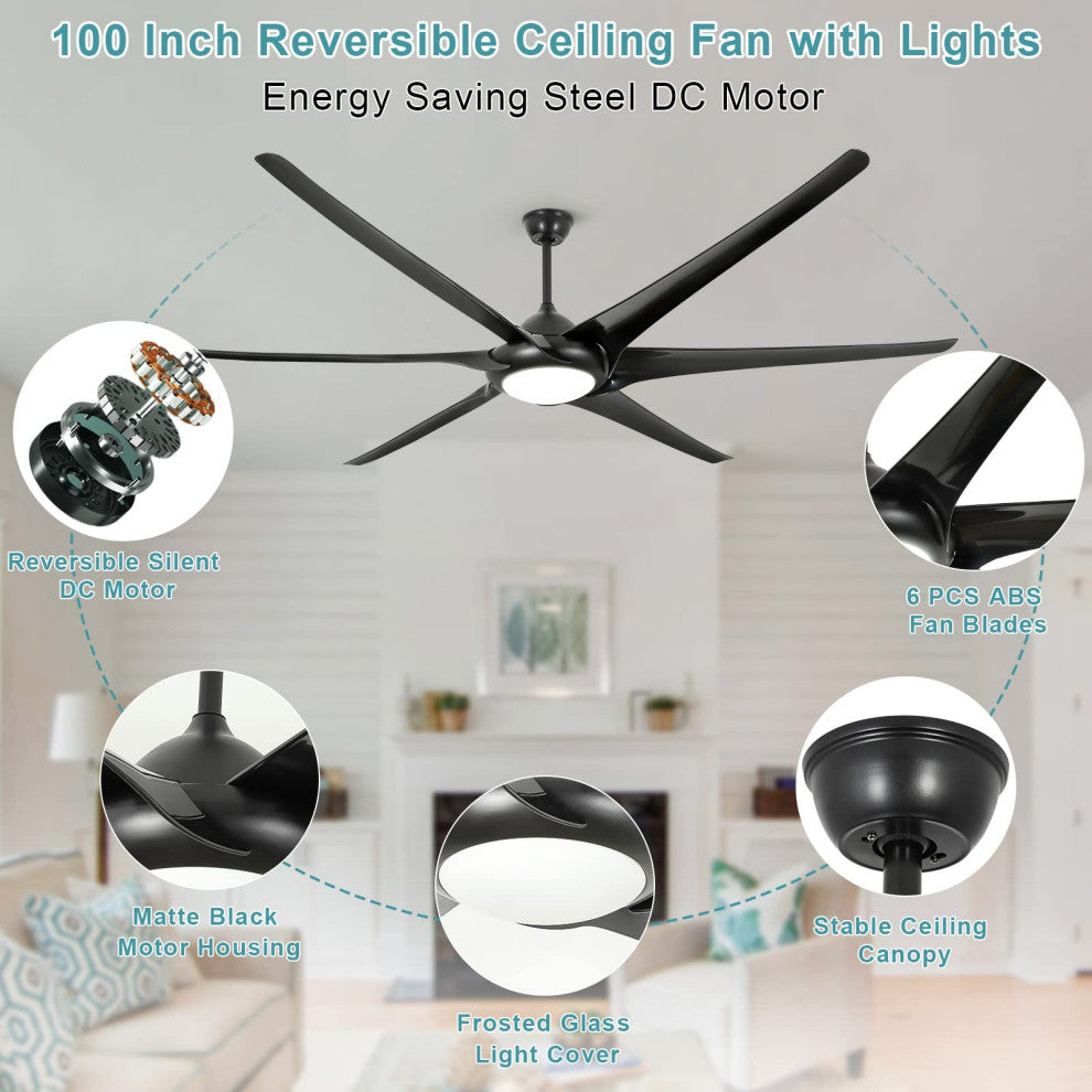 100" ABS Ceiling Fans With Lights And Remote, Black