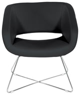 Lounge Chair, Black Faux Leather With Chrome Base