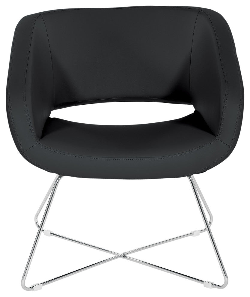 Lounge Chair, Black Faux Leather With Chrome Base