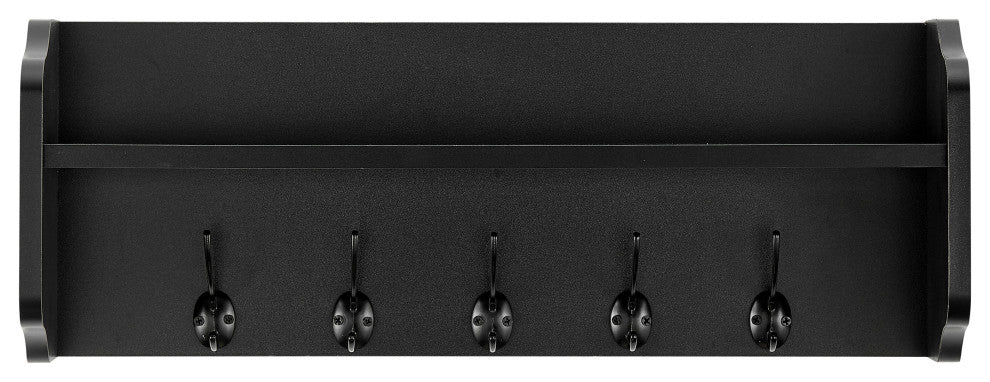 Danya B. Entryway Floating Utility Wall Shelf with Hooks "“ Wall Mounted, Black